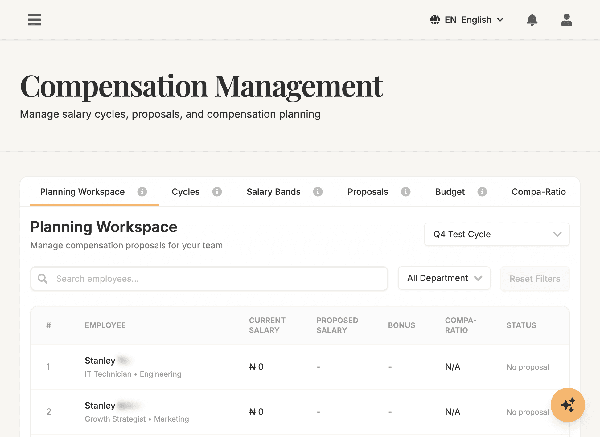 Compensation planning dashboard screenshot