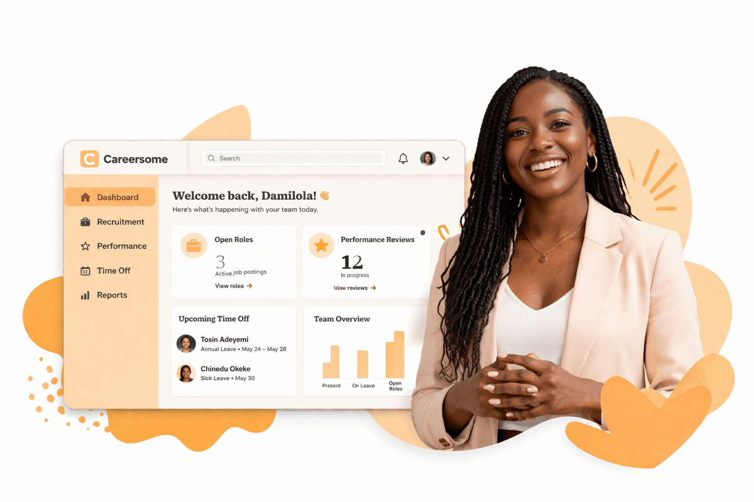 Careersome platform shows recruiting, performance, time off, and workforce insights in one place